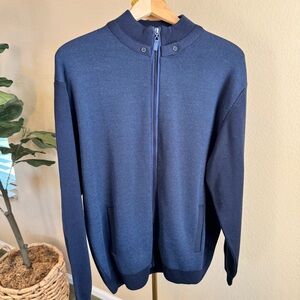 VTG Marcello Sport Zip Sweater Cardigan Men’s 2XL Navy Merino Blend Elbow Patch